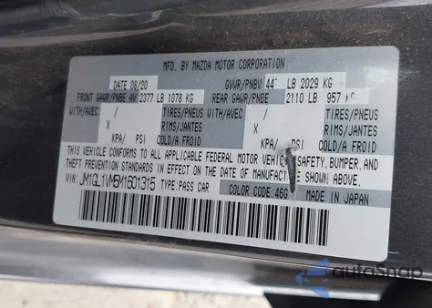 2021 Mazda Mazda6 Touring z USA, uszkodzony, nr VIN JM1GL1VM5M1601315